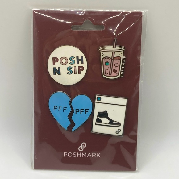 NWT‎ Posh n Sip Pins PFF Fasion Five Pieces Enamel Silver Metal Broken Heart - Picture 1 of 6